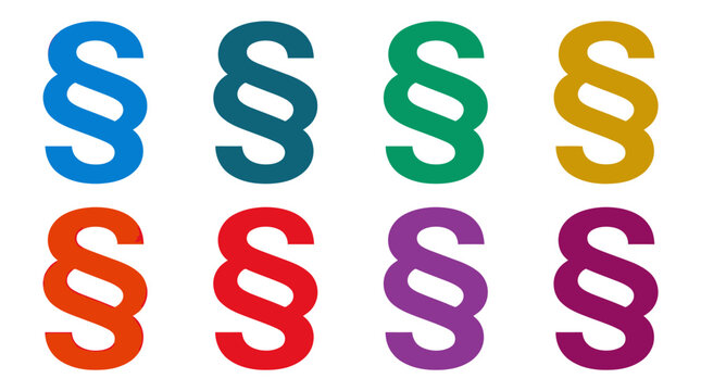 Collection of colorful paragraph symbols representing law and legislation