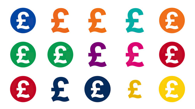 Various pound sterling symbols in colorful circles