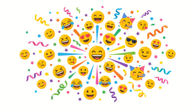 Vector background with bursting emoji faces and confetti explosion for social media concept