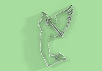 Fototapeta premium Fantasy man angel warrior with wings. Warlike character. A fantasy character is a knight of light. 3D render