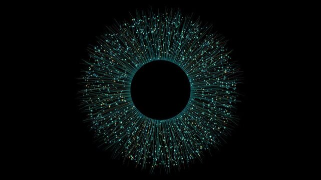 A mesmerizing loop of cyber iris sparks fly around a dark center