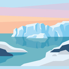 Flat vector art of icebergs in a calm arctic sea © Luis