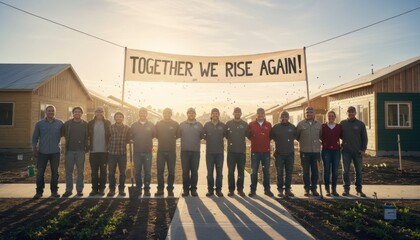 Obraz premium Group of People United Under Banner of Resilience.
