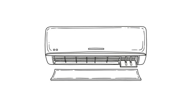 Modern split type air conditioning unit front view.
