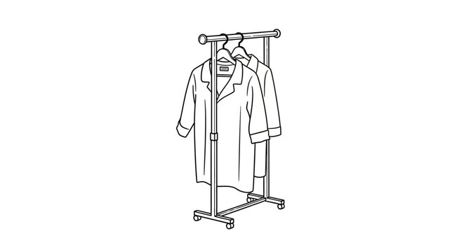White lab coat and shirt on metal clothing rack.