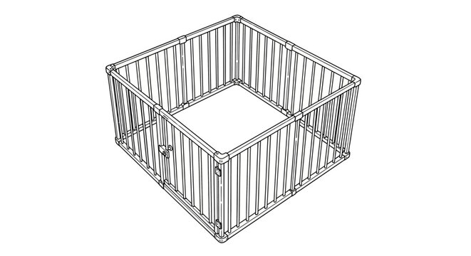Wireframe cube structure with vertical and horizontal lines.