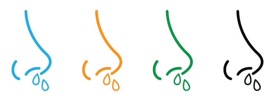  Line icons of crying face with tears falling down in blue orange green and black vector illustration .