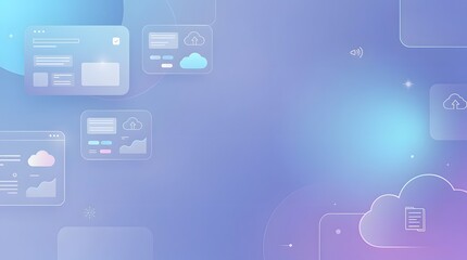 Fototapeta premium Digital Cloud Computing Interface with Data Analytics and Storage on a Soft Gradient Background.