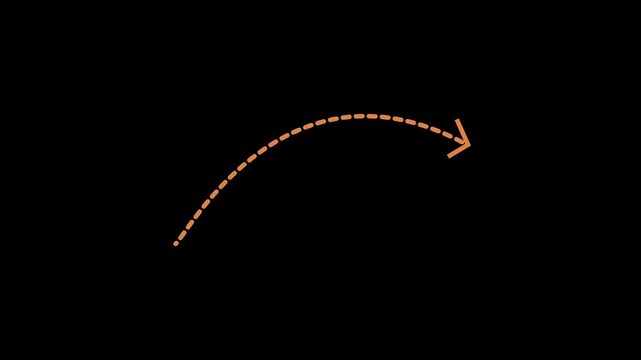Orange dashed curved arrow animation indicating growth and direction on black background