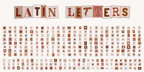 Latin Letters ransom note alphabet collection, vintage collage style typography set for creative graphic design projects and posters © velikiyzayats