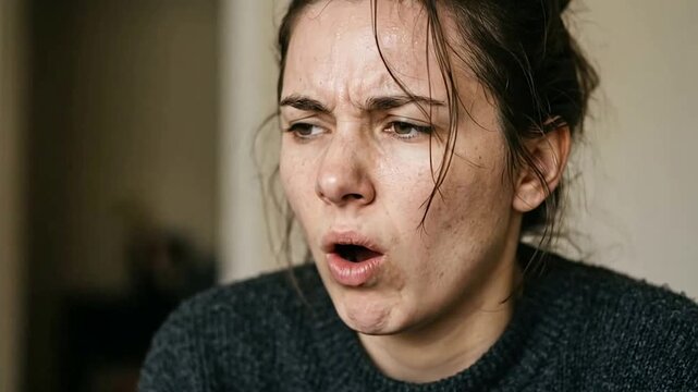 Disgusted Woman Expressing Strong Emotions in Close-Up