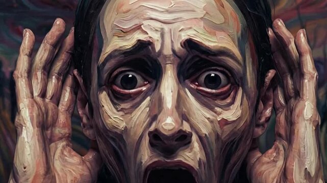 Distressed Person Expressing Anxiety Amid Dark Stormy Sky