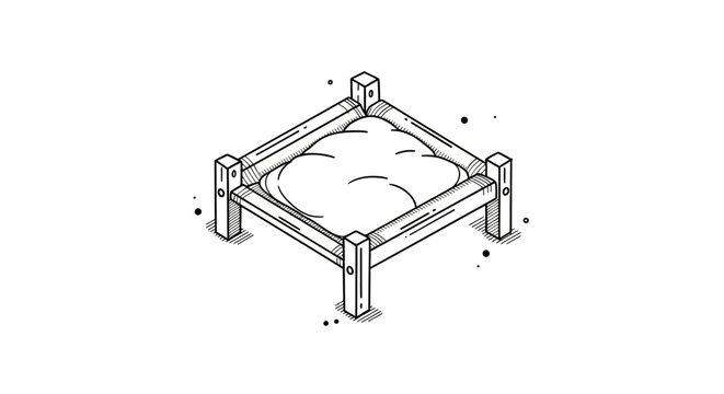 Simple wooden bed frame with sand filled center.