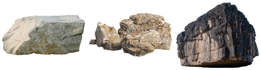 Three different types of rocks isolated on a white background © N