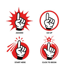 Fototapeta premium pointing hand illustrations with up gesture start here and click to begin symbols guiding user navigation in digital interfaces.