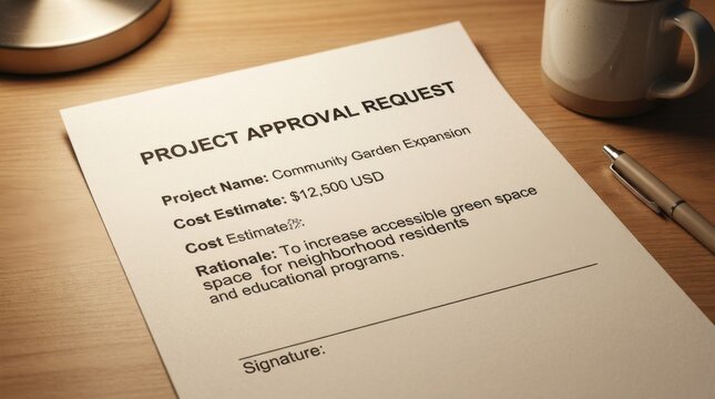 Project Approval Request Form on Office Desk.
