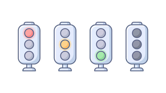 Four traffic lights showing different signals red yellow green and off