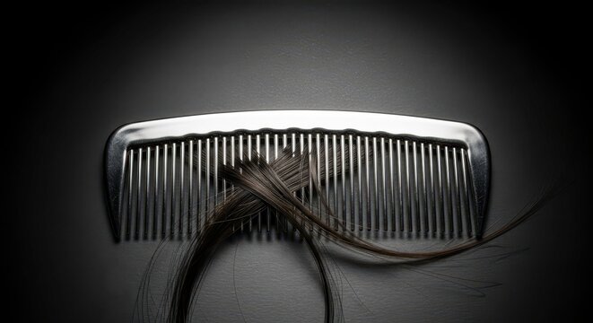 Barber scissors on a comb closeup.