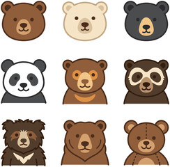 Naklejka premium Collection of various cute bear character heads and faces.