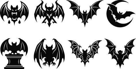 Naklejka premium Bat Silhouette Collection with Gothic Wings, Halloween Symbols and Fantasy Designs