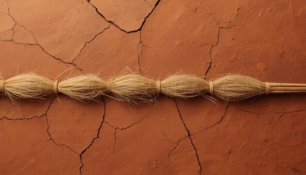 Premium Utility Advertisement of Tangled Kewra Fibers on Weathered Clay Tile