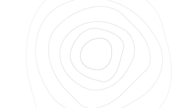 Minimalist White Background with Rotating Concentric Topographic Map Lines and Abstract Wavy Rings