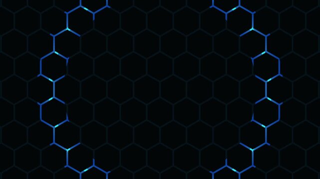 Glowing blue hexagonal pattern background animation