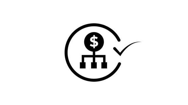 Financial growth animation: dollar tree structure with checkmark, business success concept finance money