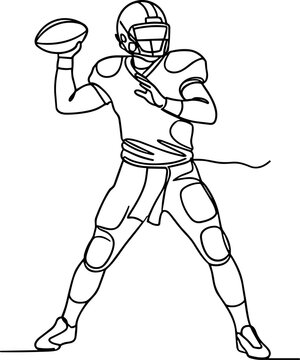 Continuous line drawing of an American football quarterback preparing to throw a pass.