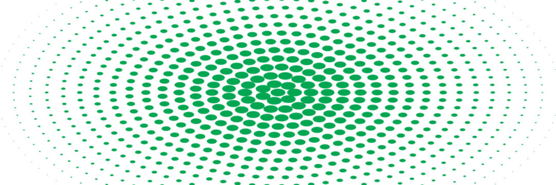 Fresh green radial pattern background. Abstract spring dotted concentric circles wallpaper. Circular halftone dots comic texture backdrop. Vector spring cartoon pop art overlay for poster, banner