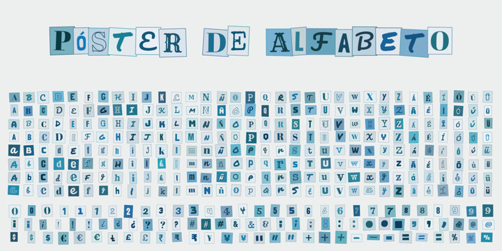 Poster de Alfabeto con letras y numeros variados para diseno grafico educativo y decoracion de aulas escolares infantiles