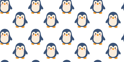 seamless cute cartoon penguin illustration kids style vector pattern design © Tetiana Kasatkina