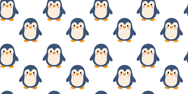 seamless cute cartoon penguin illustration kids style vector pattern design