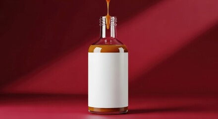 Naklejka premium Brown liquid pouring into bottle mockup.