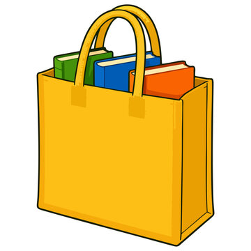 Eco friendly reusable shopping bag with books illustration for sustainable lifestyle and school supplies