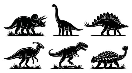 Set of black dinosaur silhouettes vector icons on white background © matahari