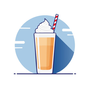 Orange Milkshake in Glass with Whipped Cream and Straw