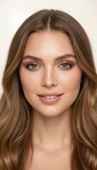 Fototapeta premium Portrait of a Young Woman with Wavy Brown Hair
