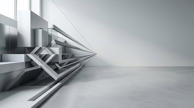 Minimalist futuristic interior with abstract geometric wall design