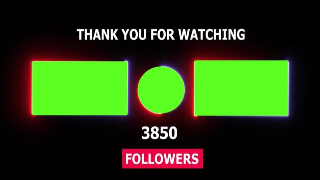 You tube end screen template with animated follower counter and green screen placeholders for channel branding and subscriber growth