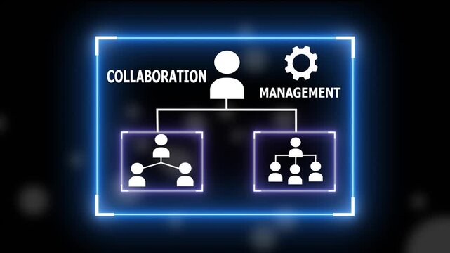 Dynamic digital organizational chart showcasing collaboration and management hierarchy with glowing blue futuristic interface and team structure.4k background animation