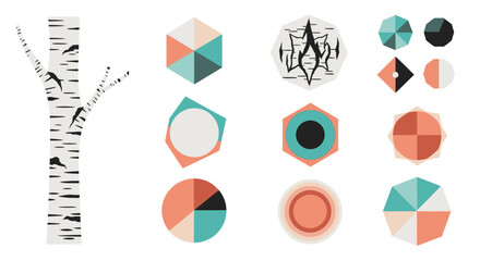 Flat Design Birch Tree and Abstract Geometric Vector Elements © denisjack