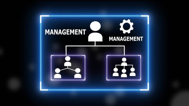 Dynamic futuristic management structure organizational chart with glowing blue hierarchy corporate leadership and team 4k background animation