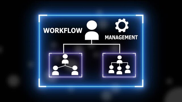 Dynamic workflow management concept with glowing futuristic organizational chart and team hierarchy corporate structure.4k background animation