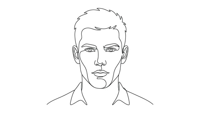Minimalist continuous line drawing of a young handsome man face.