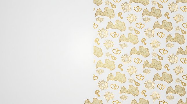 Golden latvia map pattern with hearts and fireworks on white