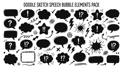 Fototapeta premium Grunge Doodle art collection hand drawn doodle elements speech bubbles and crowns 