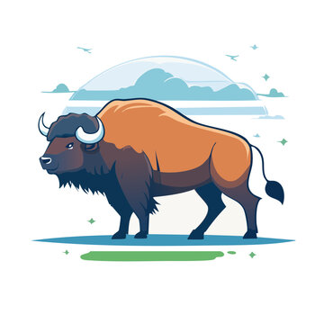 Flat illustration of a bison in side view