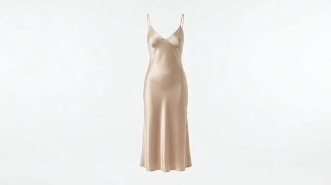 Women's Satin Slip Dress Ghost Mannequin White Background Elegant Fabric Sheen