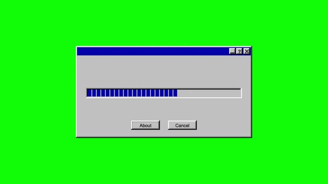Retro Computer Progress Bar Loading Window Animation on Green Screen